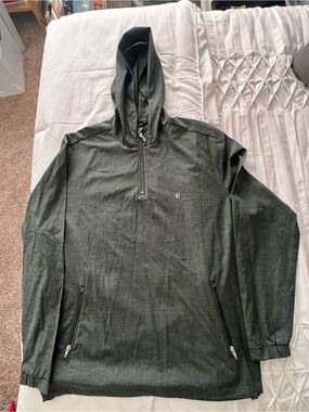 Linksoul Men's Half-Zip perforated Hooded Pullover Sweatshirt - Dark Green